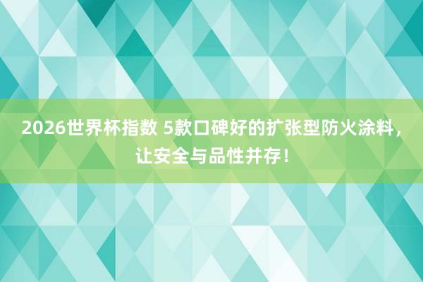 2026世界杯指数 5款口碑好的扩张型防火涂料，让安全与品性并存！