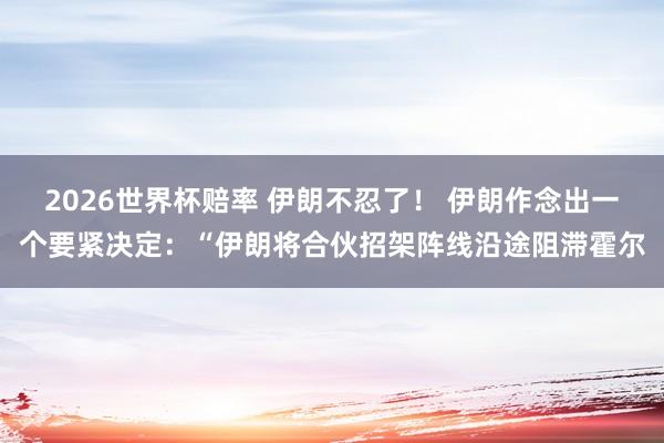 2026世界杯赔率 伊朗不忍了！ 伊朗作念出一个要紧决定：“伊朗将合伙招架阵线沿途阻滞霍尔