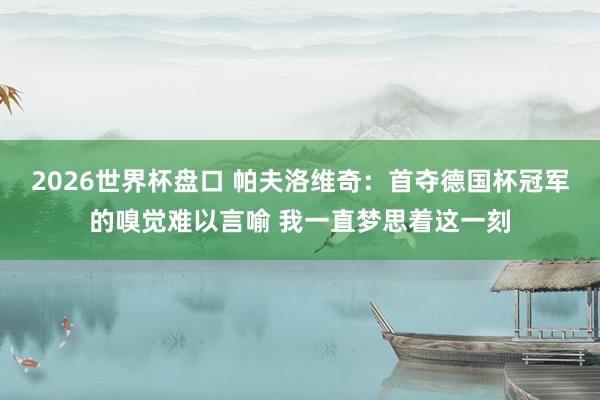 2026世界杯盘口 帕夫洛维奇：首夺德国杯冠军的嗅觉难以言喻 我一直梦思着这一刻