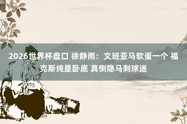 2026世界杯盘口 徐静雨：文班亚马软蛋一个 福克斯纯是卧底 真恻隐马刺球迷