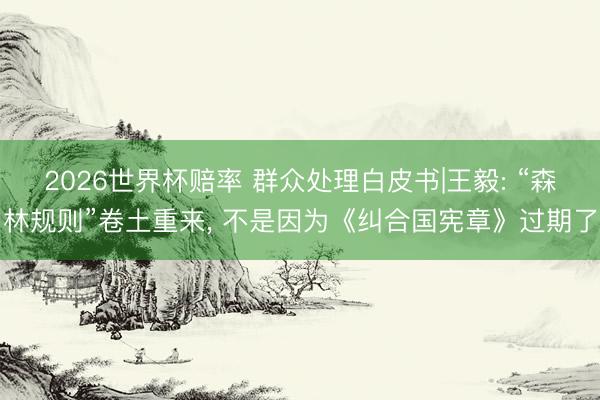 2026世界杯赔率 群众处理白皮书|王毅: “森林规则”卷土重来， 不是因为《纠合国宪章》过期了